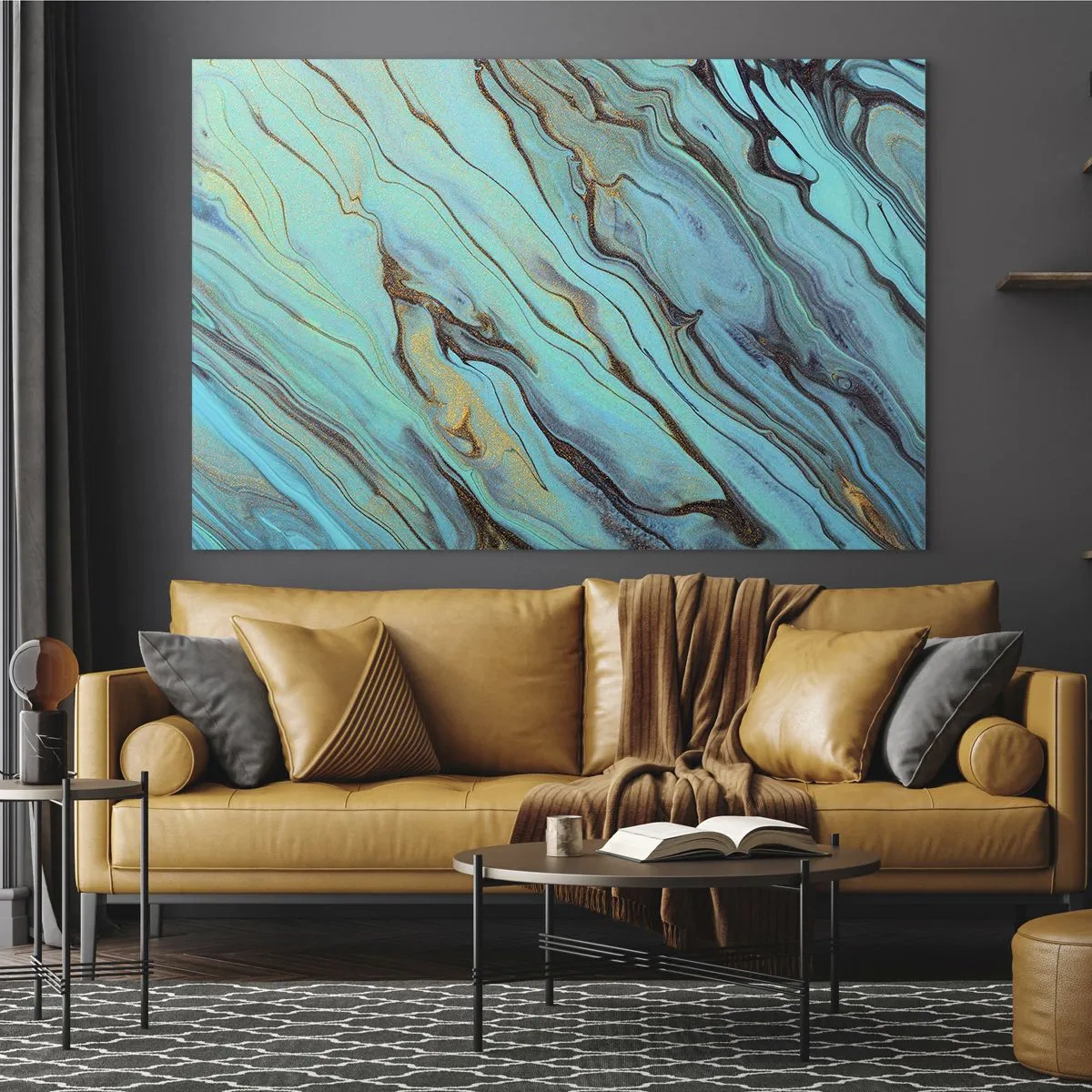 Schilderen op glas - Turquoise vloed - 100x70 cm