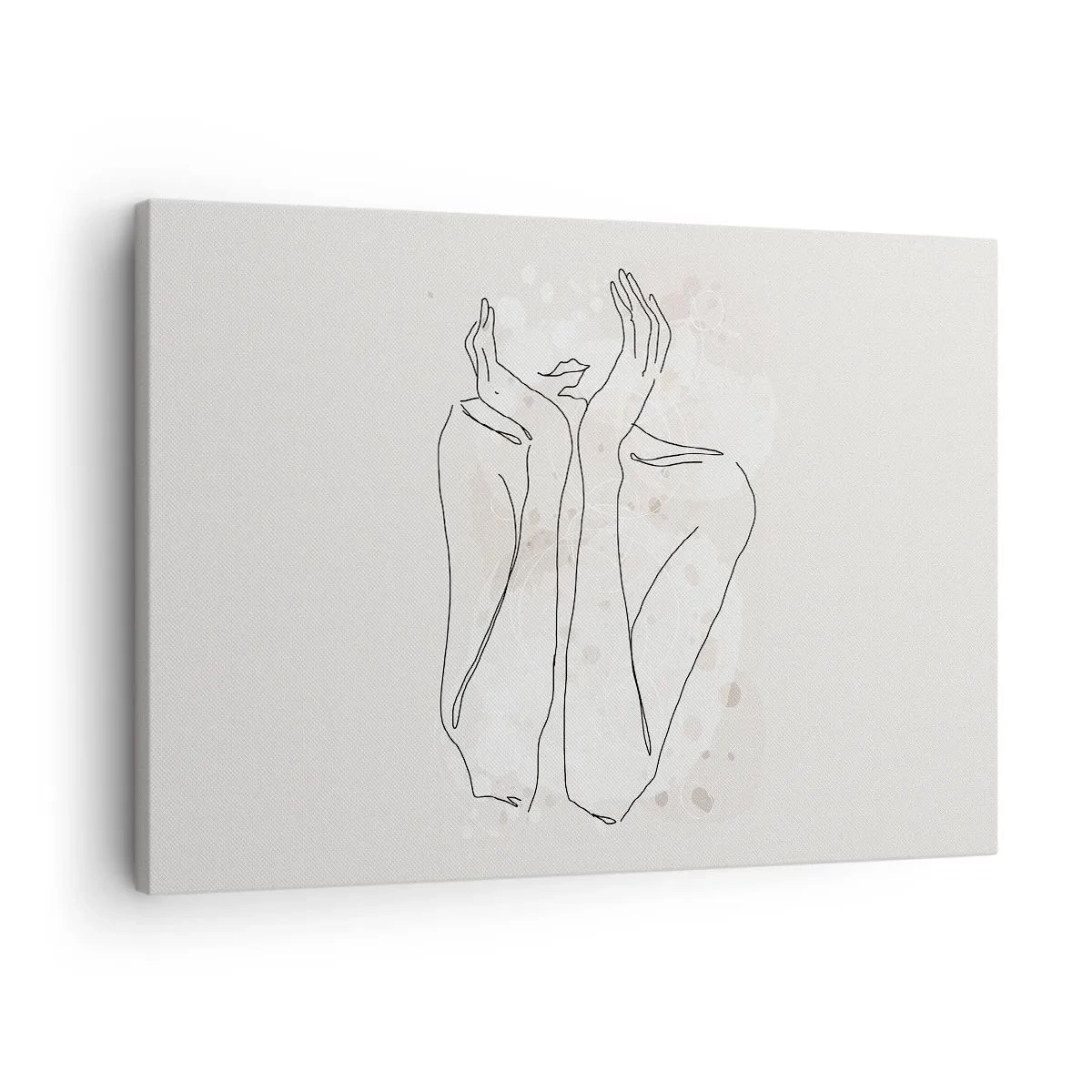 Schilderen op canvas - Contourlijn van de handen van een vrouw op een lichte achtergrond - 70x50cm - Een dromerig moment - Moderne wanddecoratie voor woonkamer en slaapkamer ARTTOR