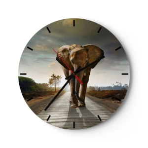Wandklok - Klok - Een olifant op de weg in een Afrikaans landschap - 30x30cm - En helemaal niet in een porseleinen pakhuis - Moderne wanddecoratie voor woonkamer, keuken en slaapkamer ARTTOR