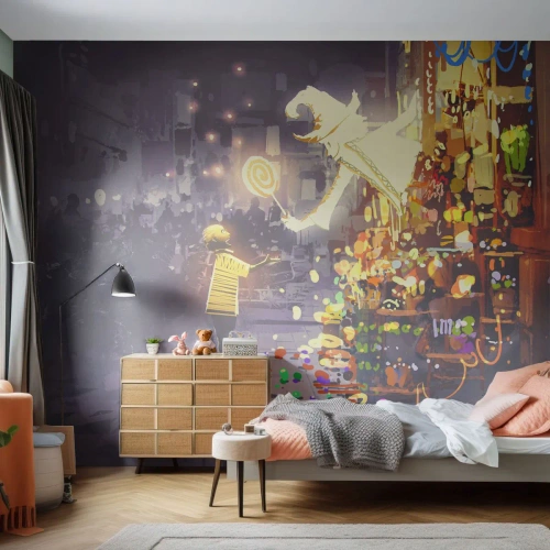 Zelfklevend Fotobehang Deluxe Sticker - Tovenarij bestaat wel - Abstractie, Fantasie, Voor kinderen - 250x175 cm