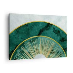 Schilderen op canvas - Abstract patroon met cirkels in de kleuren smaragdgroen en goud. - 70x50cm - Een ander zonnestelsel - Moderne wanddecoratie voor woonkamer en slaapkamer ARTTOR