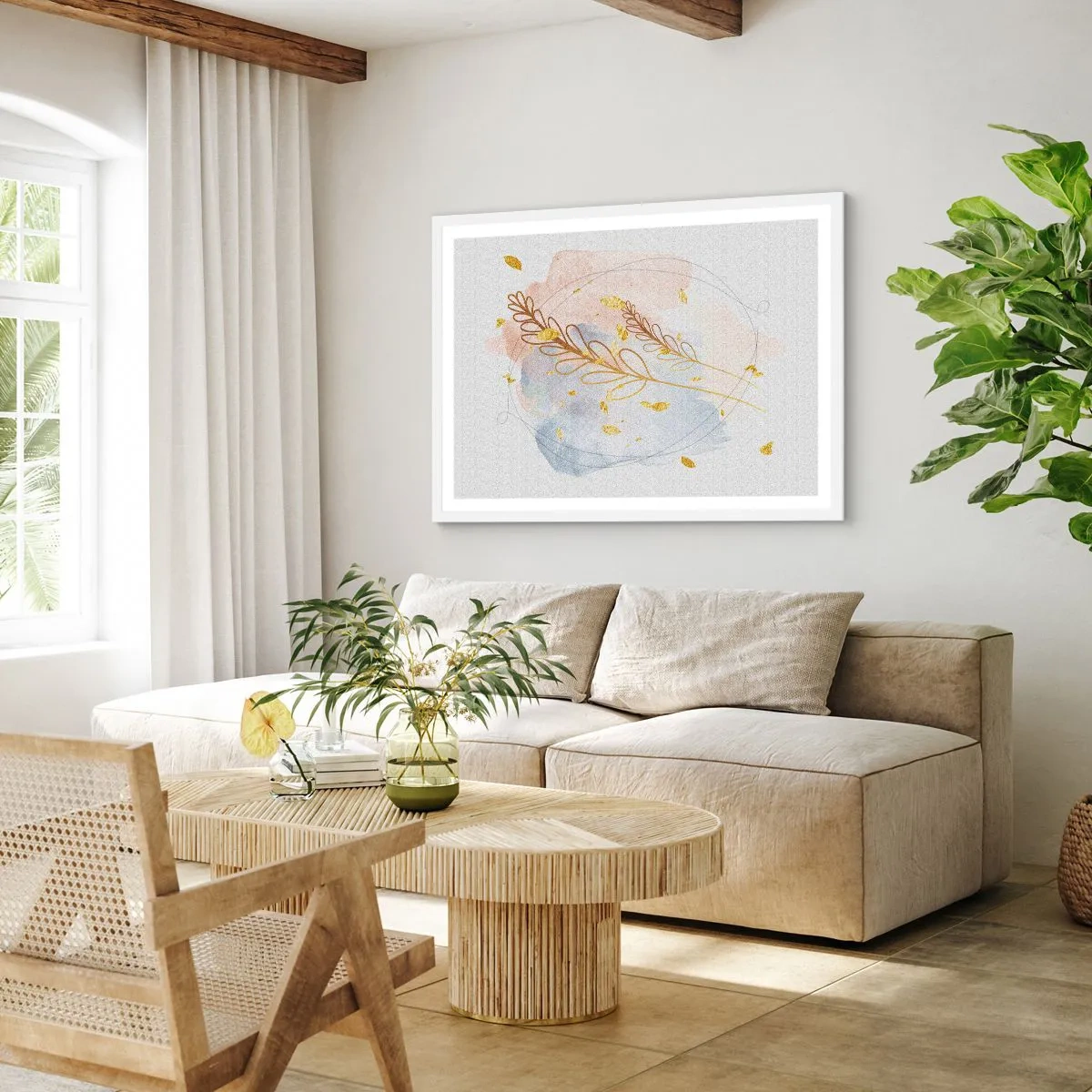 Poster in een witte lijst - Gouden explosie - 100x70 cm