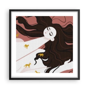 Poster in een zwarte lijst - Droom over een gouden paard - 50x50 cm