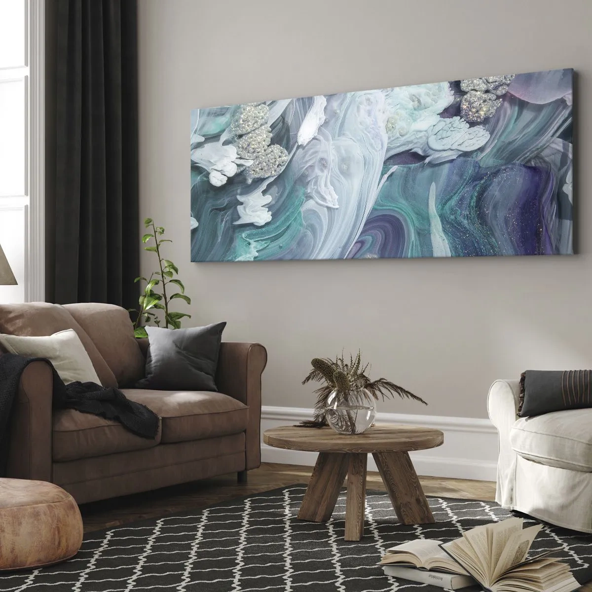 Schilderen op canvas - Stromingen van hemelsblauw - 100x40 cm
