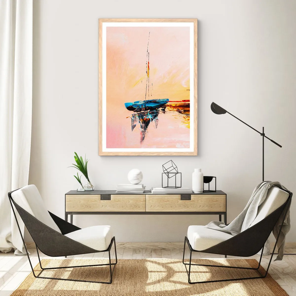 Een poster in een licht eiken lijst - Avond in de jachthaven - 61x91 cm