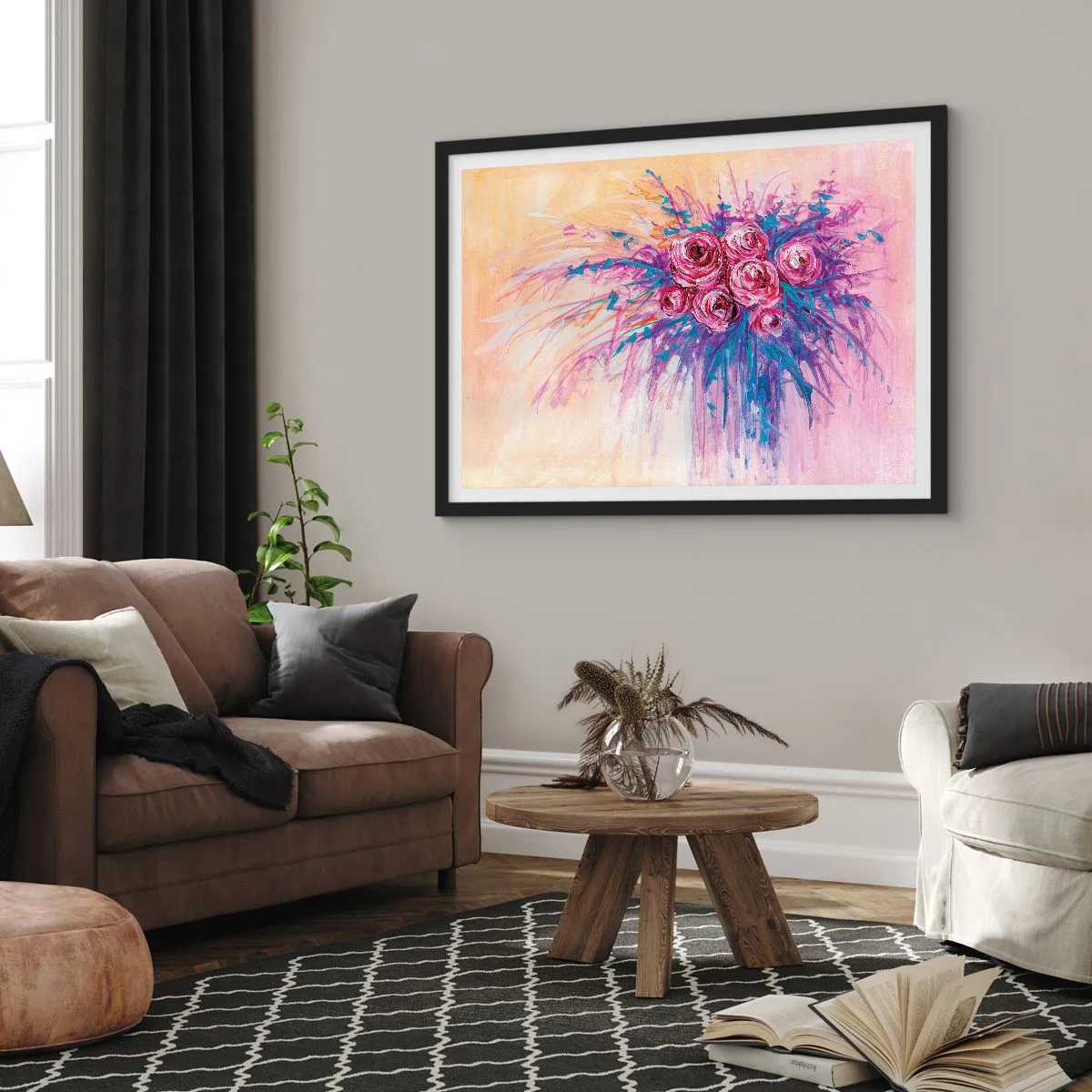 Poster in een zwarte lijst - Rozenfontein - 50x40 cm