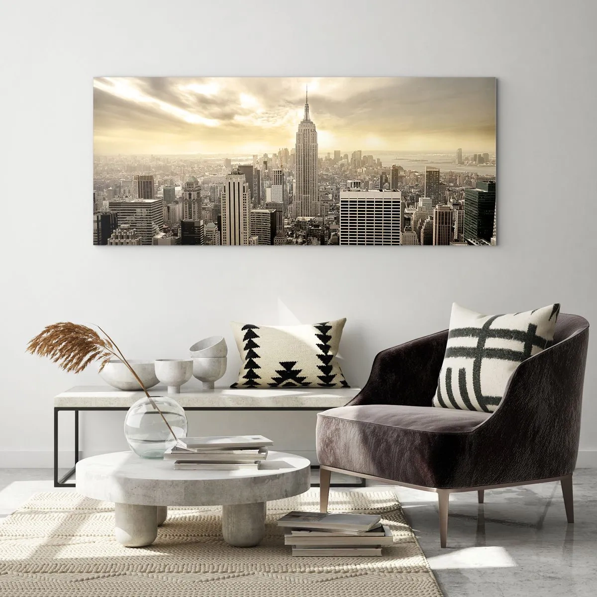 Schilderen op glas - New York geweven van grijs - 120x50 cm