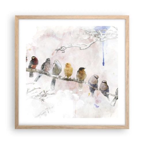 Een poster in een licht eiken lijst - Gevleugelde ontmoeting - 50x50 cm