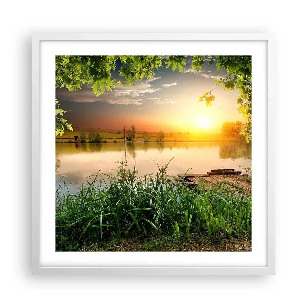 Poster in een witte lijst - Landschap in een groen kader - 50x50 cm