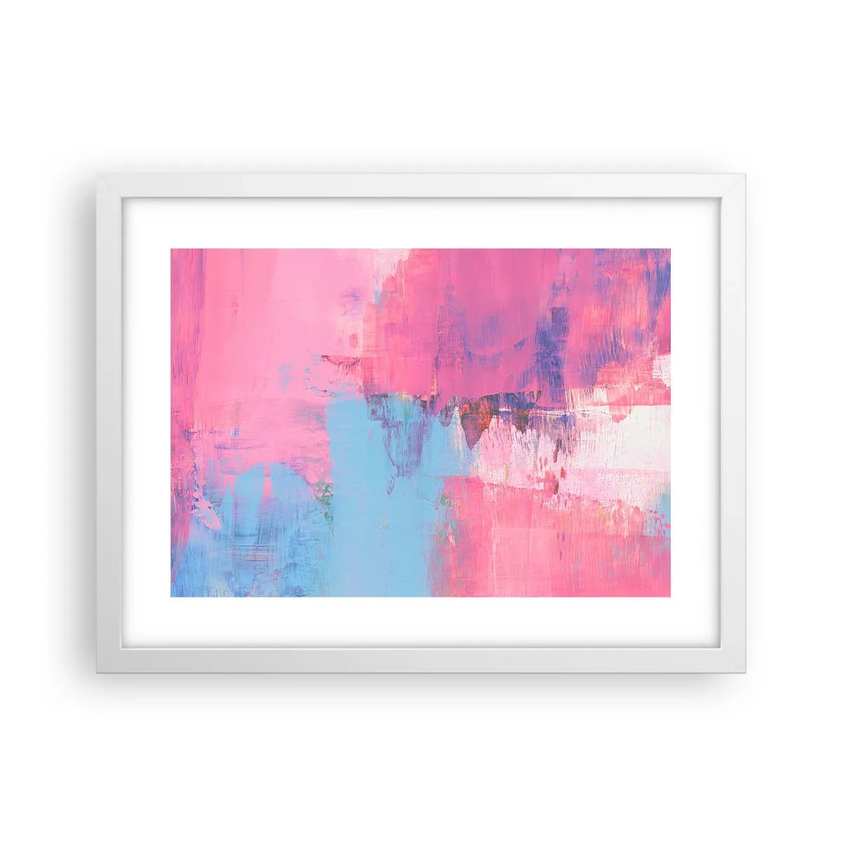 Poster in een witte lijst - Roze, blauw en een vleugje licht - 40x30 cm