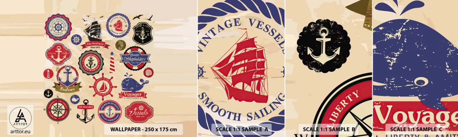 Fotobehang Staaltje Standard Eco - Zeilende broederschap - Nautisch, Anker, Kompas - 100x30 cm