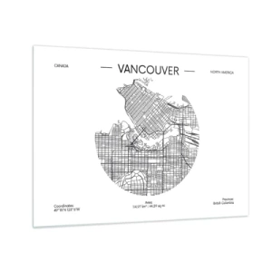 Schilderen op glas - Zwart-wit stratenkaart van Vancouver - 70x50cm - Anatomie van Vancouver - Moderne wanddecoratie voor woonkamer en slaapkamer ARTTOR