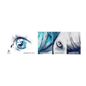 Fotobehang Monster Premium Sand - Oog in oog met wildheid - Abstractie, Oog, Uil - 100x30 cm