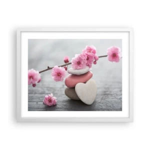 Poster in een witte lijst - Gelukzaligheid met een kersenbloesem - 50x40 cm