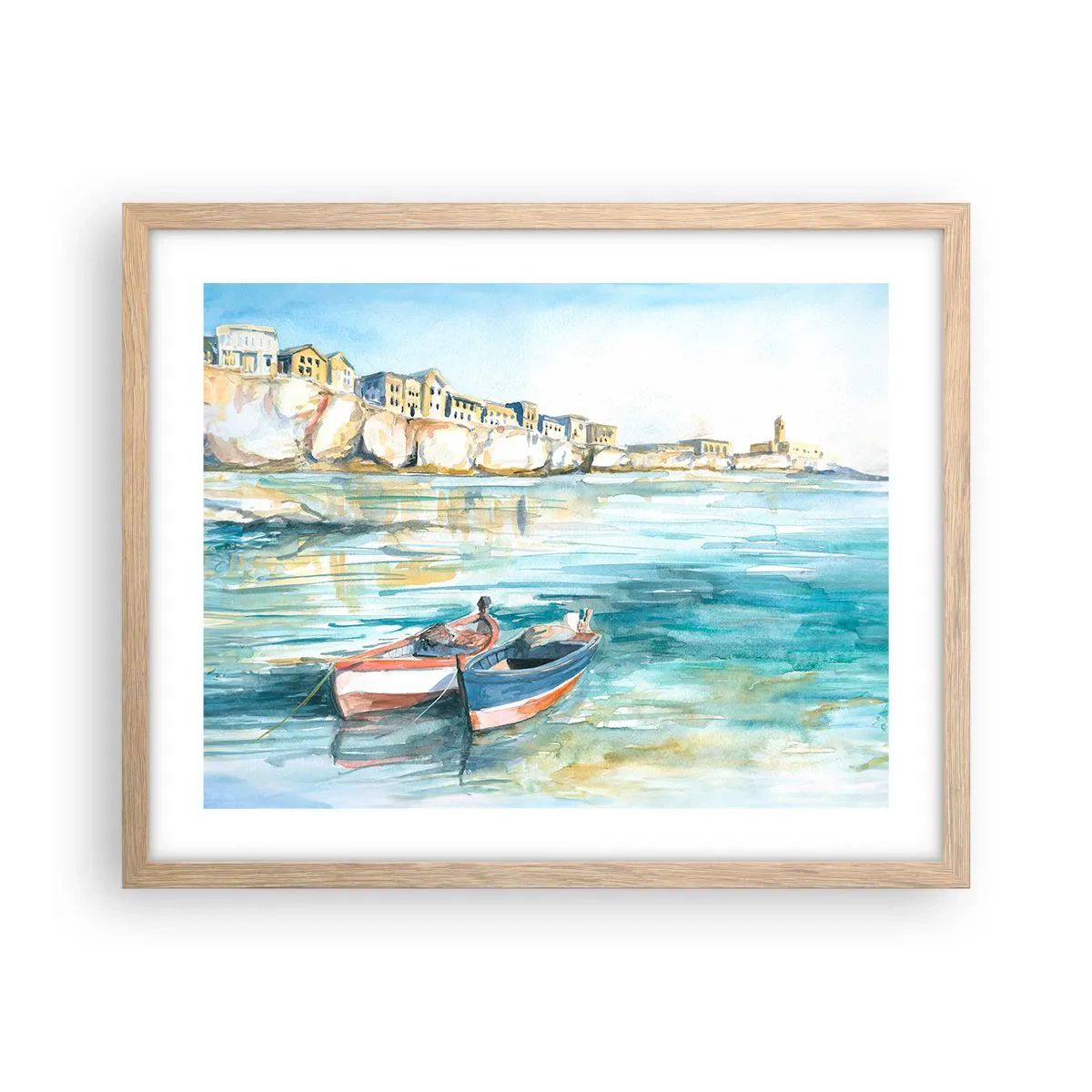 Een poster in een licht eiken lijst - Azuurblauw landschap - 50x40 cm