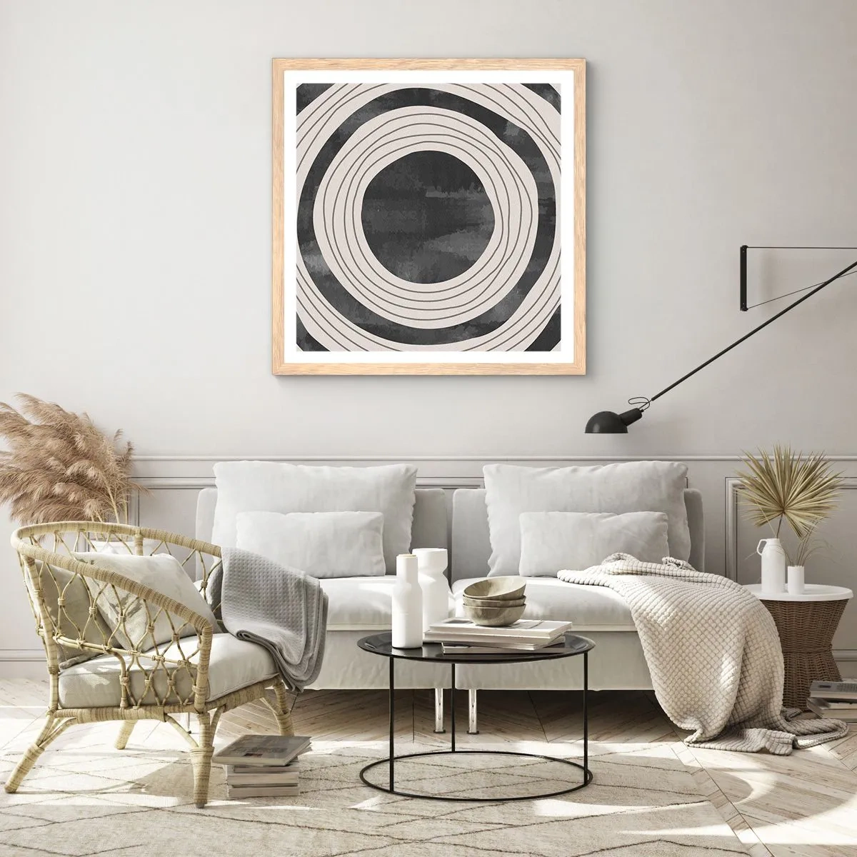 Een poster in een licht eiken lijst - Precies op het punt - 50x50 cm