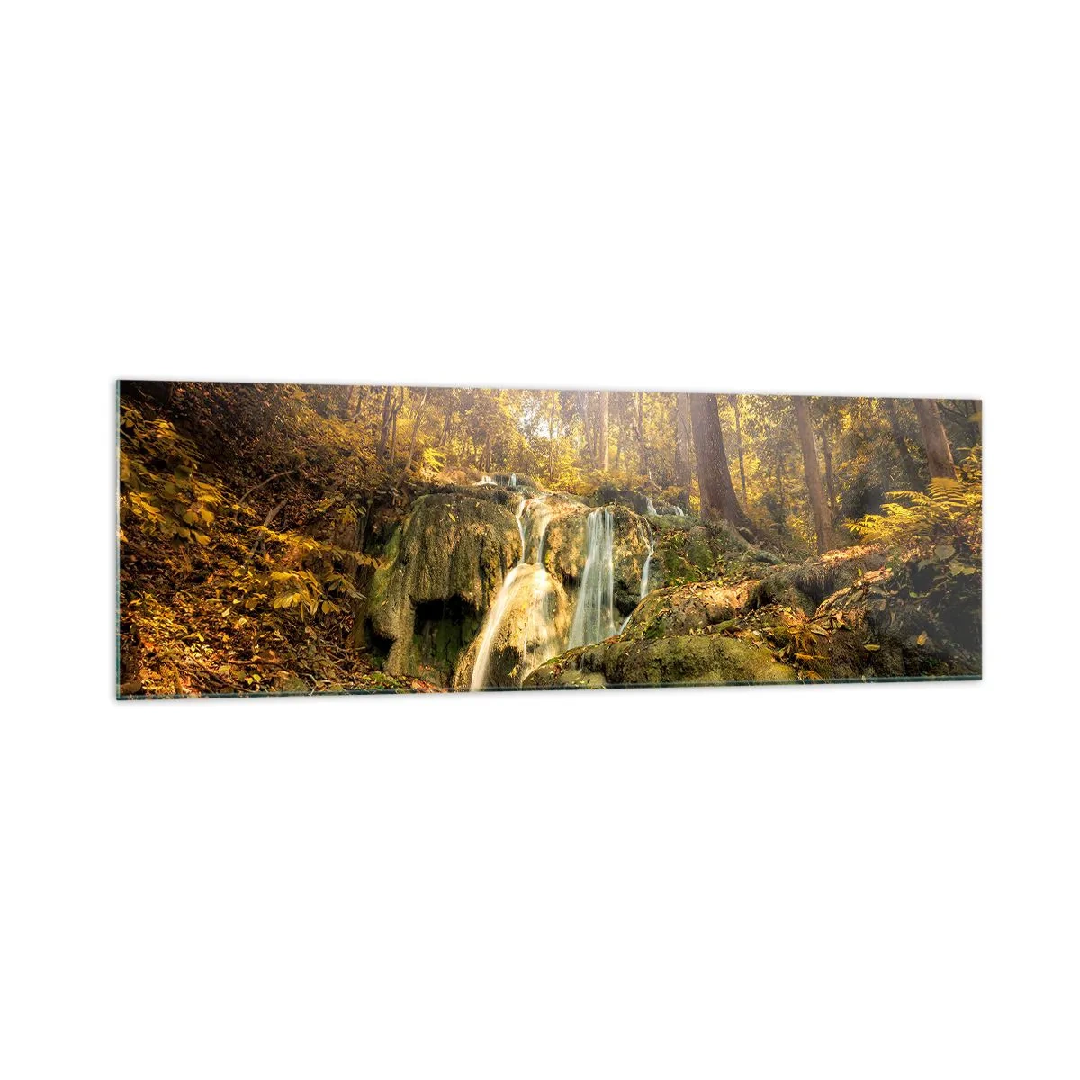 Schilderen op glas - Boscascade in het groen - 160x50 cm