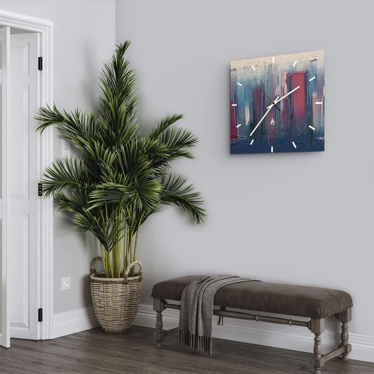 Wandklok - Klok - Verticale compositie in blauw en rood - 40x40 cm