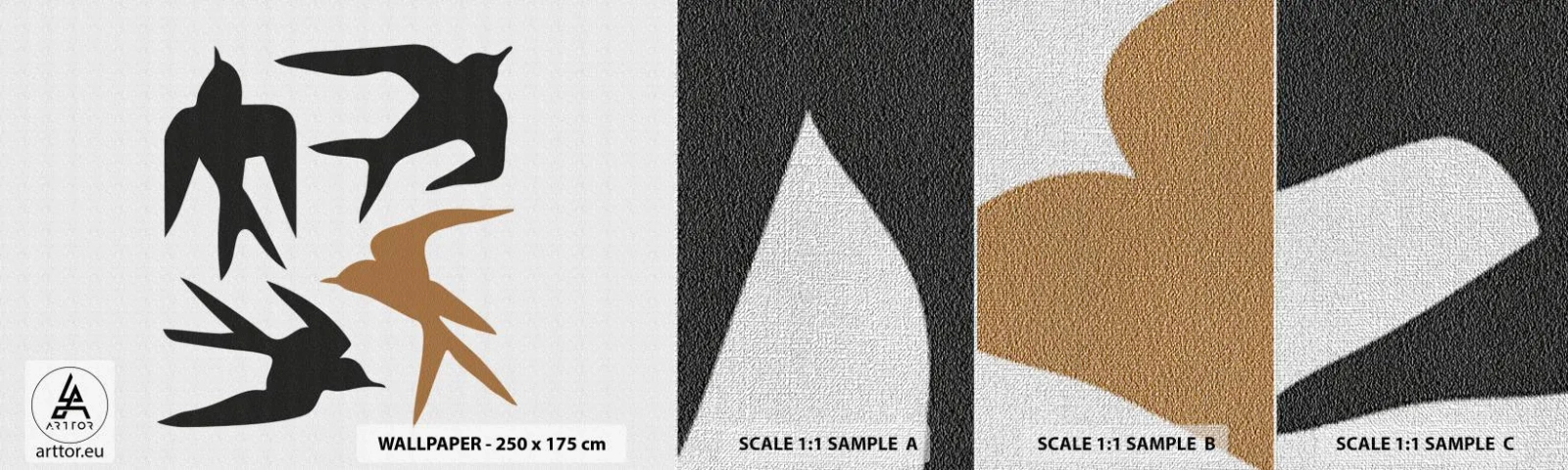 Fotobehang Monster Premium Canvas - Zwaluwen spel - Boho, Vogels, Minimalisme - 100x30 cm