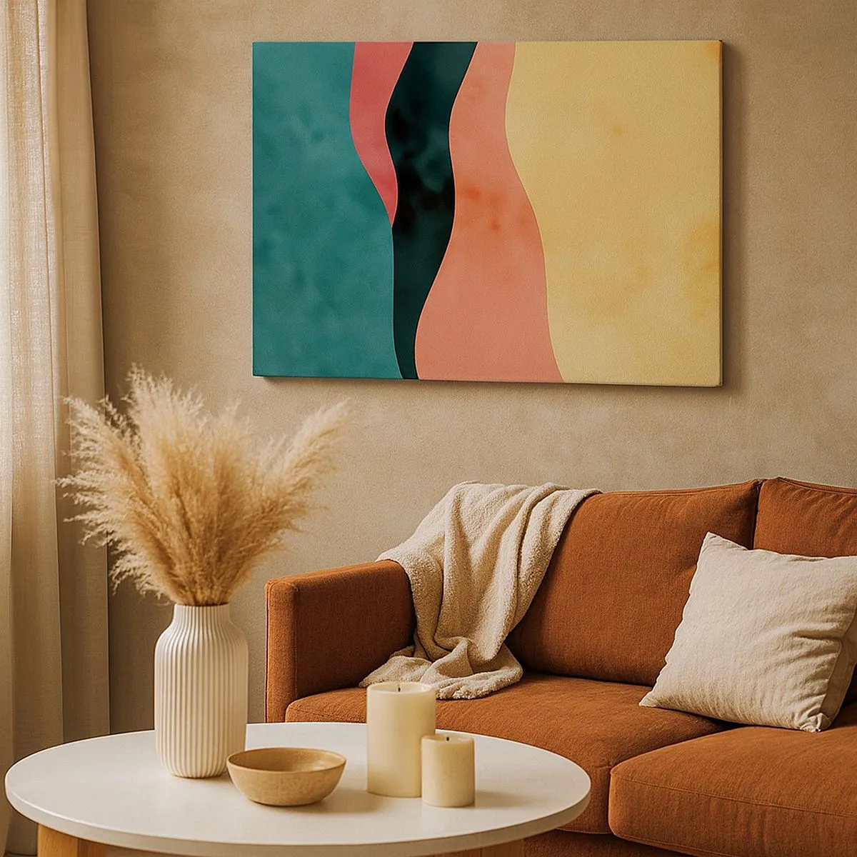 Schilderen op canvas - Abstracte golven in pastelkleuren - 70x50cm - Conforme non-conformiteit - Moderne wanddecoratie voor woonkamer en slaapkamer ARTTOR