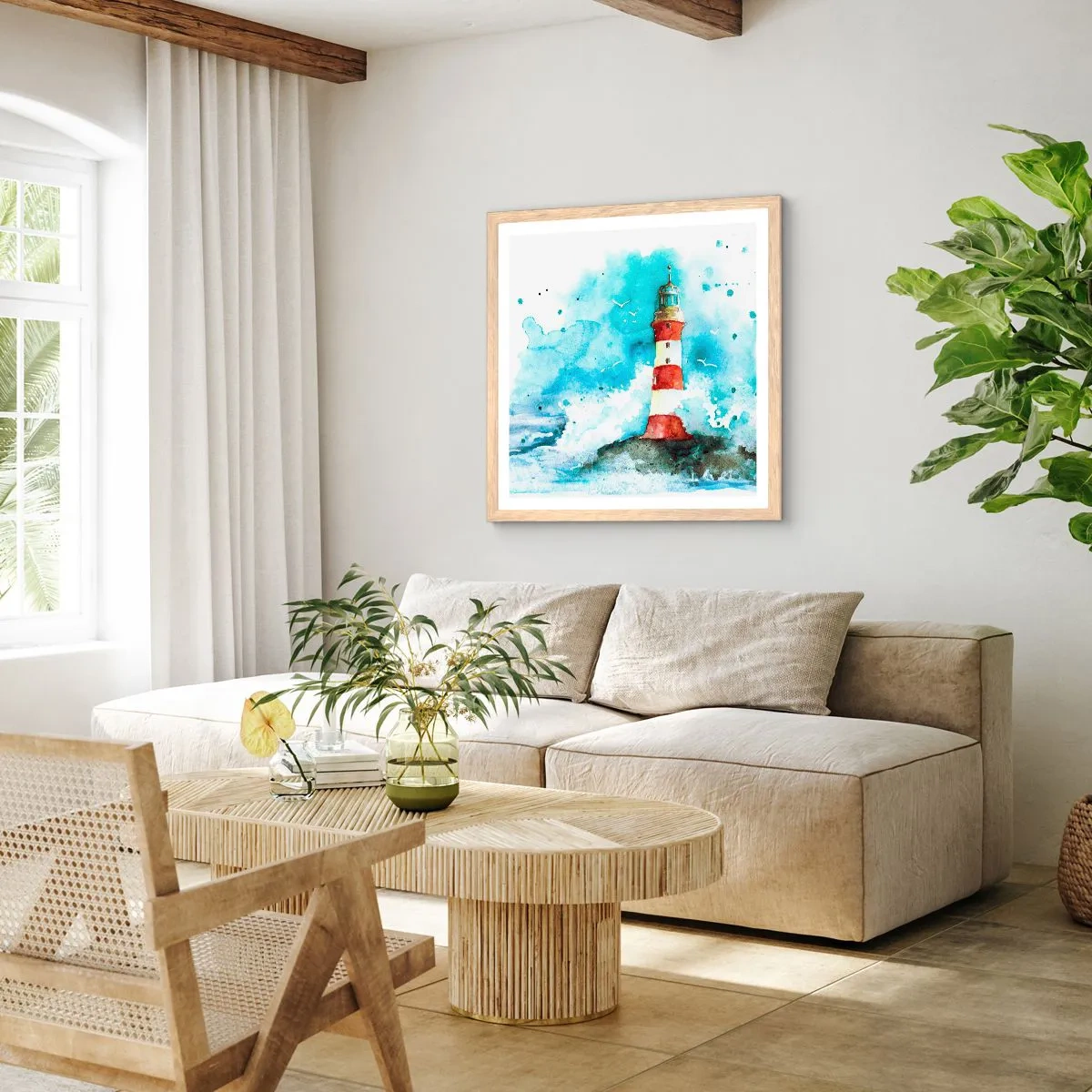 Een poster in een licht eiken lijst - Eenheid van de elementen - 30x30 cm