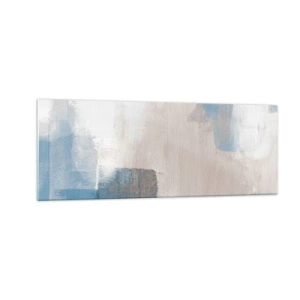Schilderen op glas - Roze abstractie achter een blauw gordijn - 140x50 cm