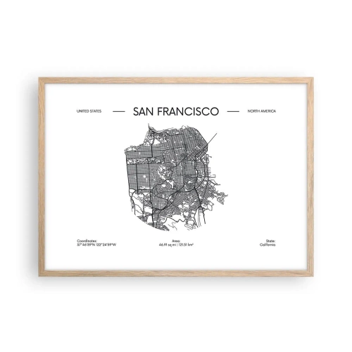 Een poster in een licht eiken lijst - Anatomie van San Francisco - 70x50 cm