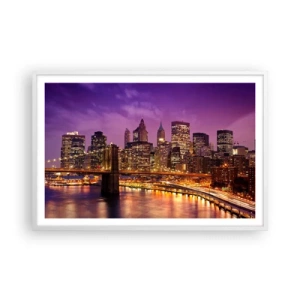 Poster in een witte lijst - Violet-goud Manhattan - 91x61 cm