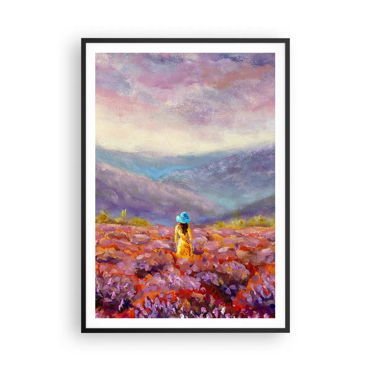 Poster in een zwarte lijst - In een lavendelwereld - 70x100 cm