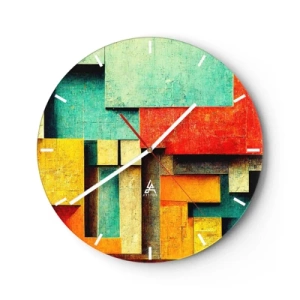 Wandklok - Klok - Kleurrijke geometrische blokken in een abstracte stijl - 30x30cm - Festival van rechte hoeken - Moderne wanddecoratie voor woonkamer, keuken en slaapkamer ARTTOR
