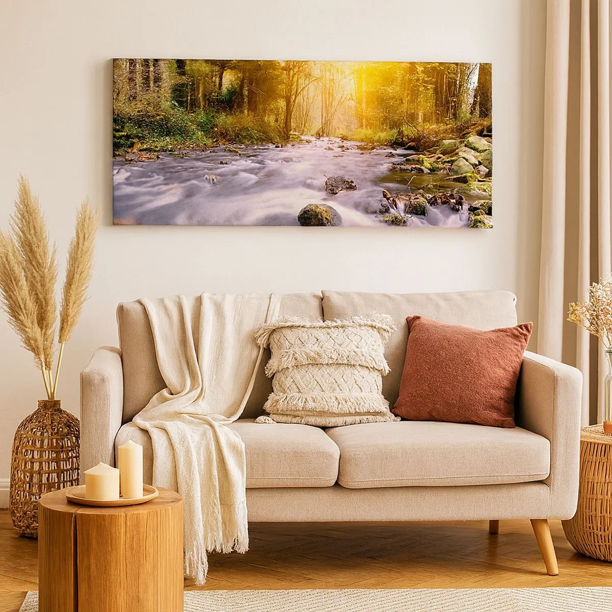 Schilderen op canvas - Malachiet in een zilveren en gouden lijst - 100x40 cm