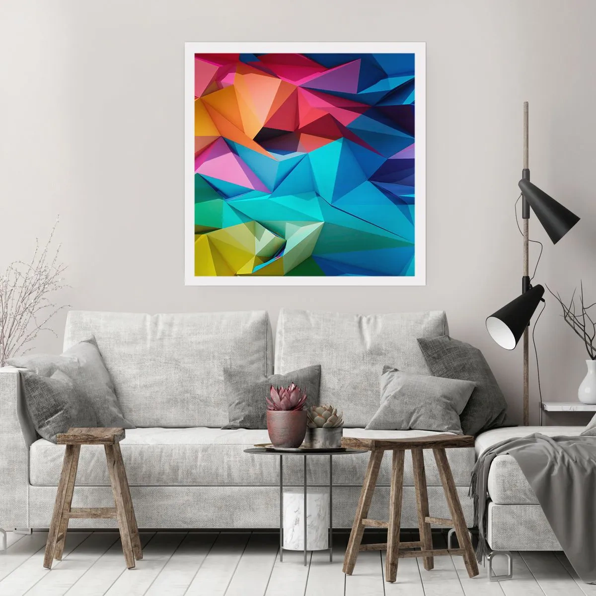 Poster - Regenboog origami - 40x40 cm