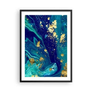 Poster in een zwarte lijst - Abstract patroon in tinten blauw en goud - 50x70cm - De bloemblaadjes van de zon - Moderne wanddecoratie voor woonkamer en slaapkamer ARTTOR