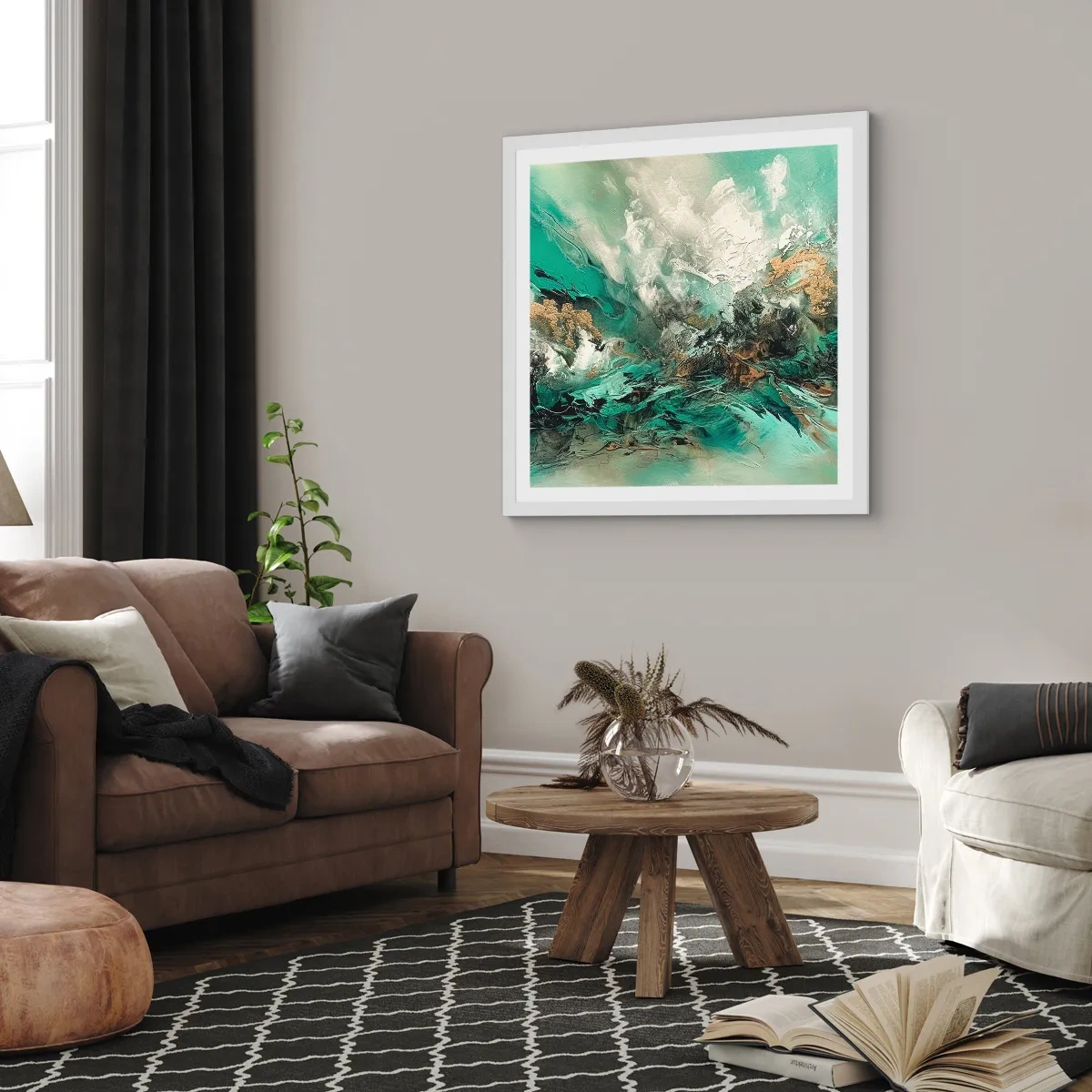 Poster in een witte lijst - Emerald en zwarte branding - 40x40 cm