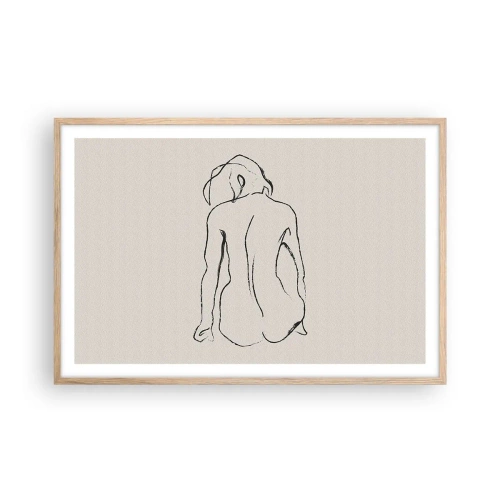 Een poster in een licht eiken lijst - Naakt meisje - 91x61 cm