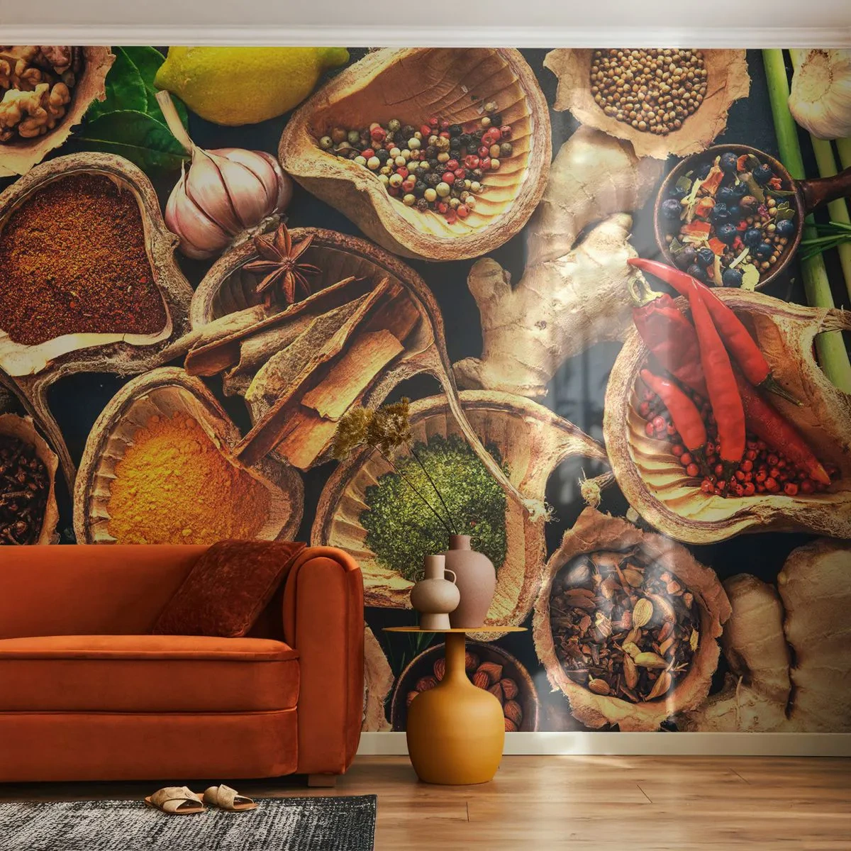 Fotobehang Premium Canvas - Neem wat je wilt - Gastronomie, Gedroogde kruiden, Specerijen - 450x315 cm