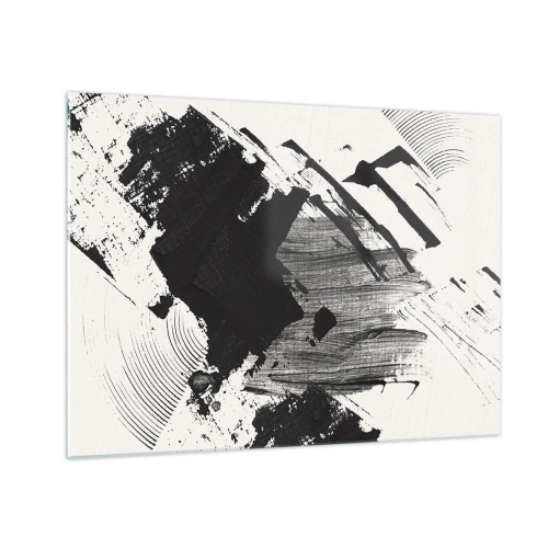 Schilderen op glas - Expressieve abstractie in zwart-wit met dynamische penseelstreken. - 70x50cm - Abstractie – expressie van zwart - Moderne wanddecoratie voor woonkamer en slaapkamer ARTTOR
