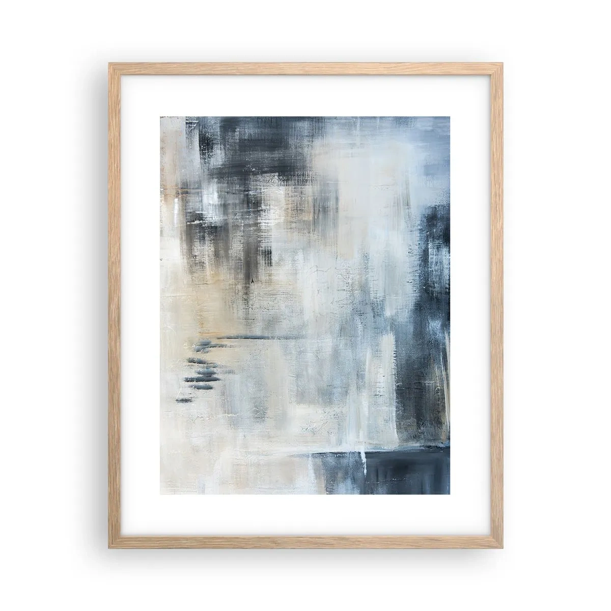 Een poster in een licht eiken lijst - Achter het blauwe gordijn - 40x50 cm