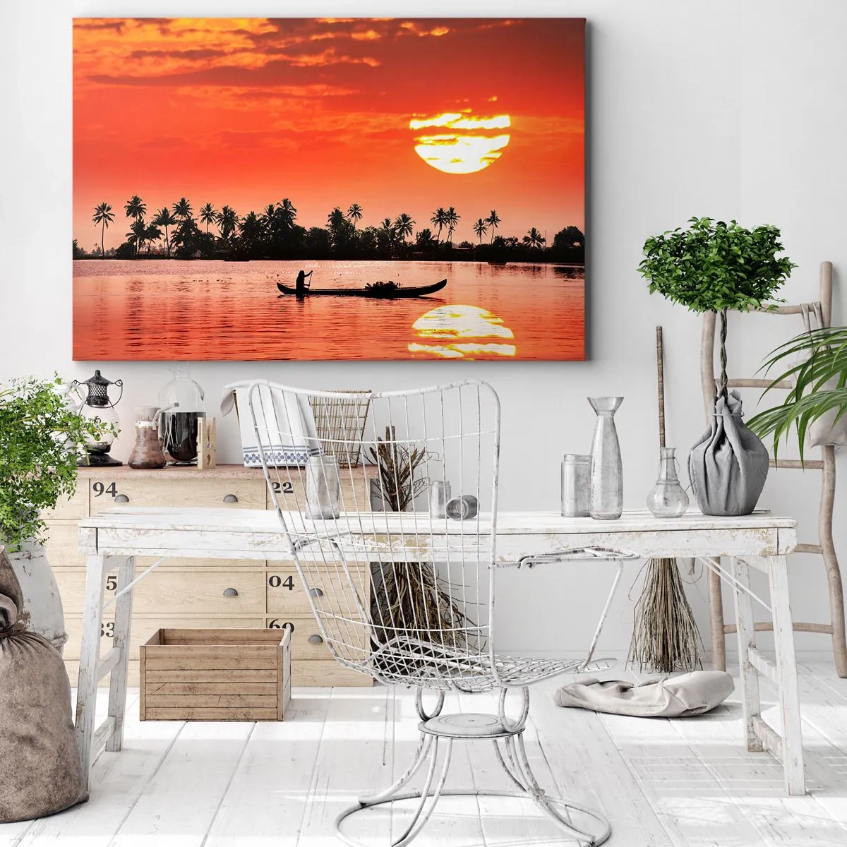 Schilderen op canvas - De rust van de tropen bij zonsondergang - 100x70 cm