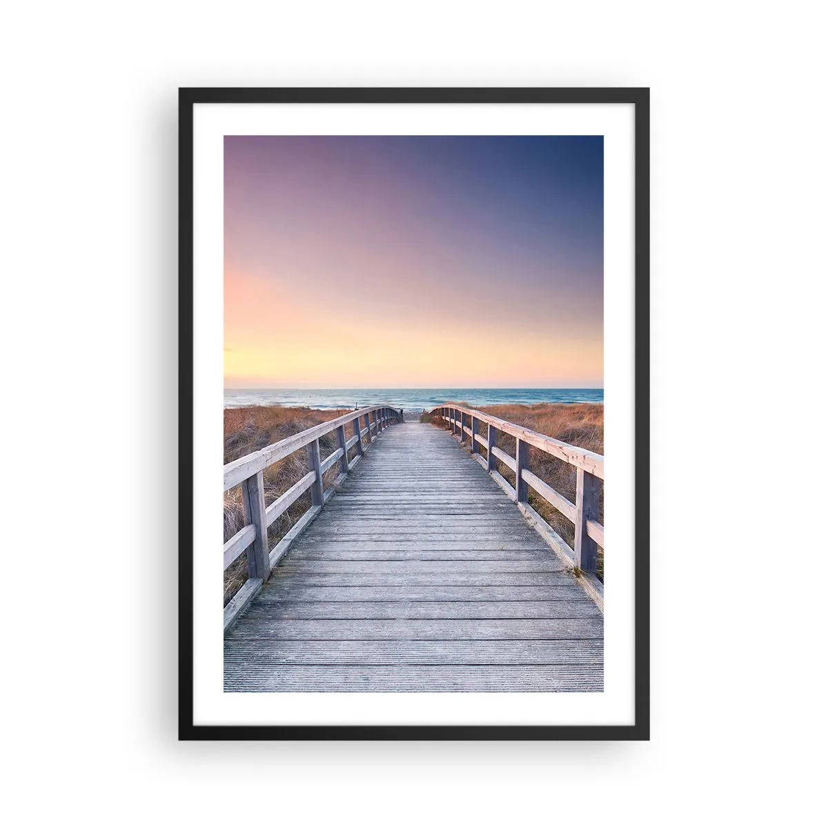 Poster in een zwarte lijst - Een houten steiger die naar de zee leidt bij zonsondergang - 50x70cm - Baltische avond aurora - Moderne wanddecoratie voor woonkamer en slaapkamer ARTTOR