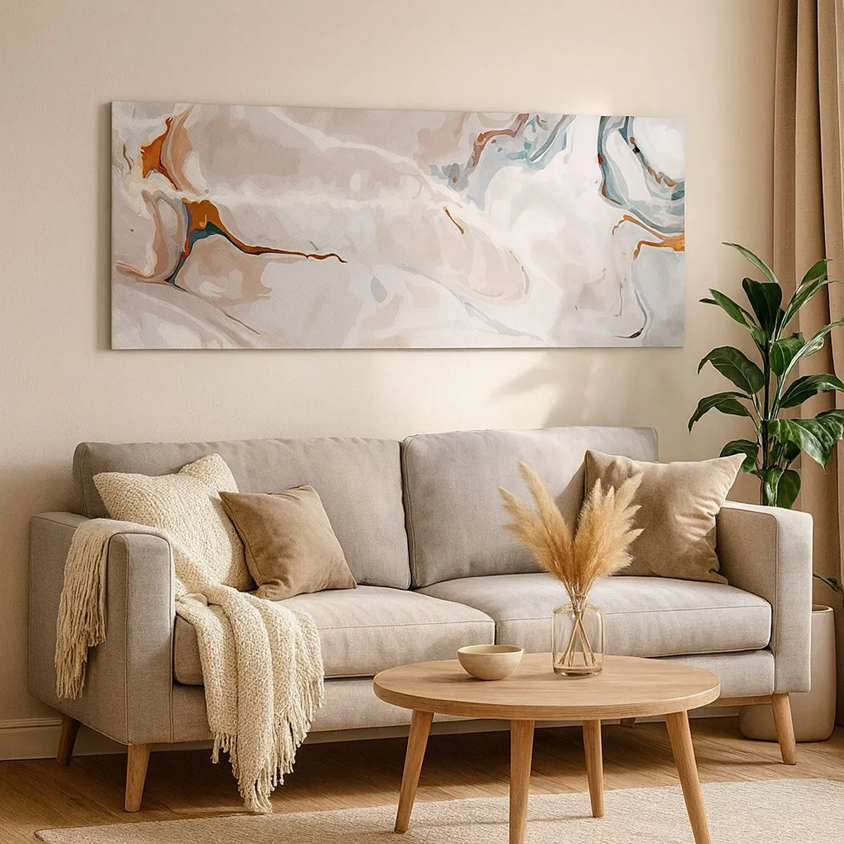 Schilderen op canvas - Blauw kronkelt onder het wit - 100x40 cm