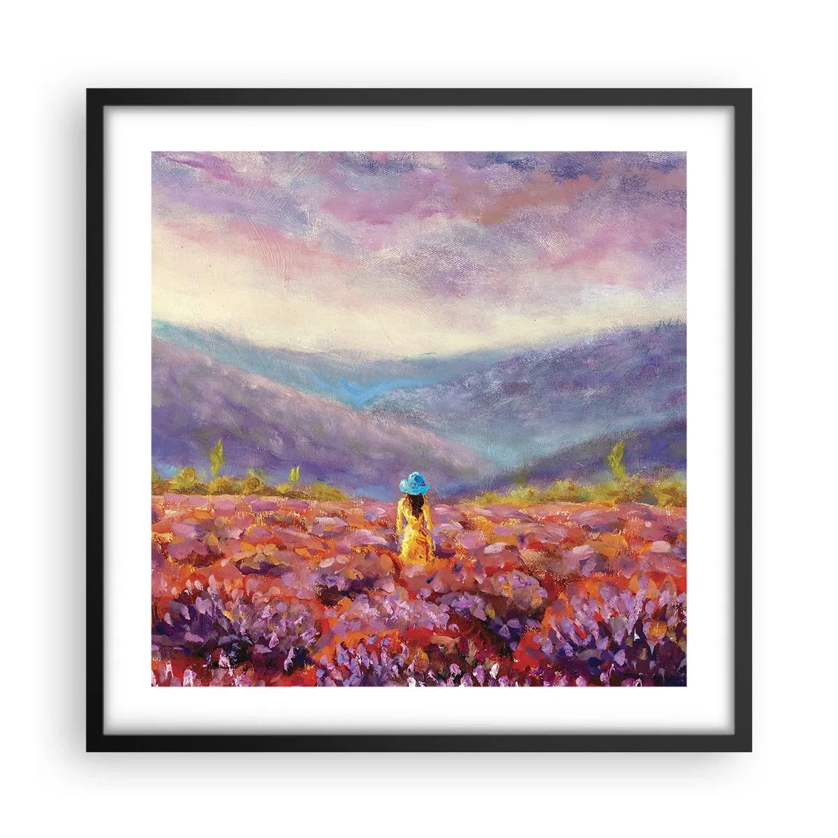 Poster in een zwarte lijst - In een lavendelwereld - 50x50 cm