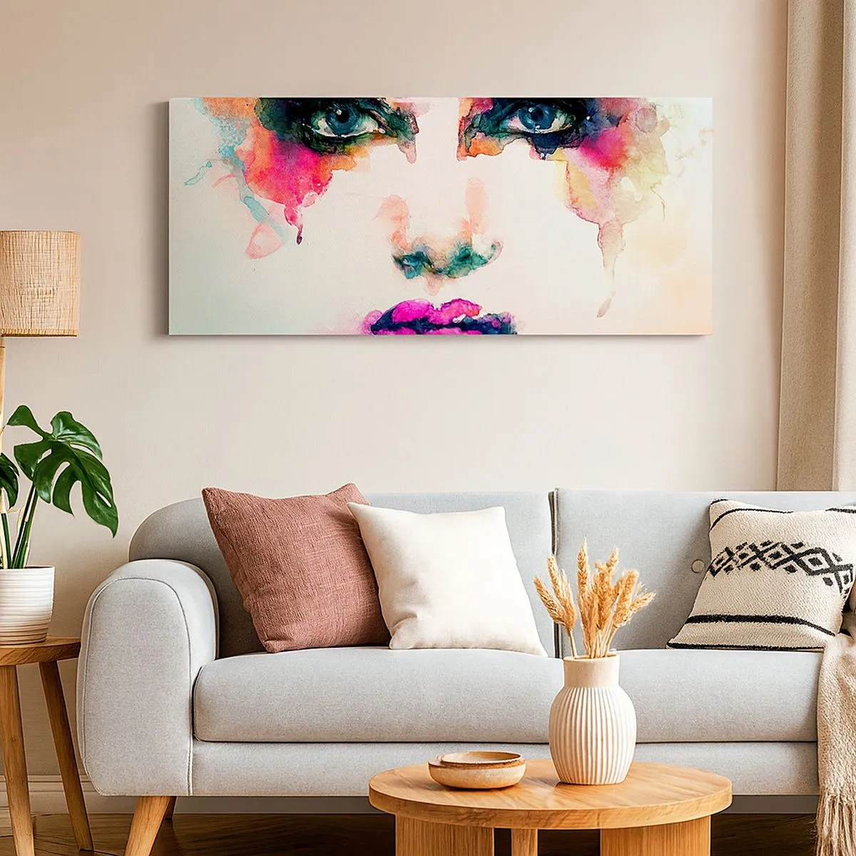 Schilderen op canvas - Een portret geschilderd met een regenboog - 100x40 cm
