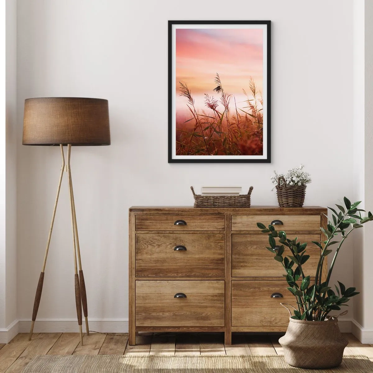 Poster in een zwarte lijst - Vliegers, paardebloemen, wind - 30x40 cm