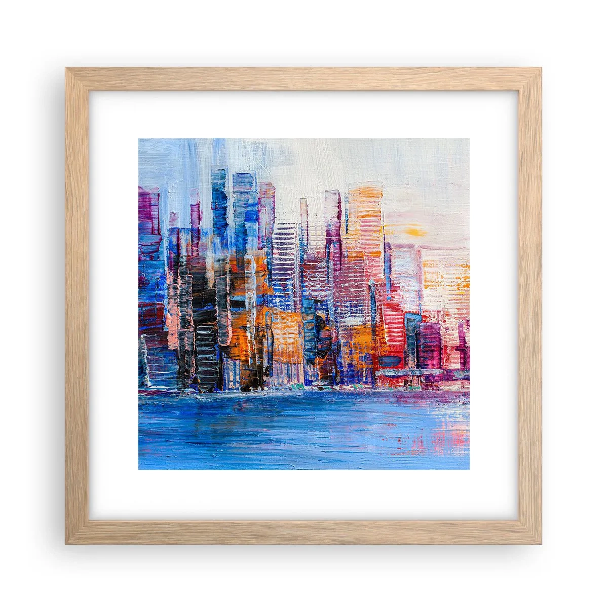 Een poster in een licht eiken lijst - Een vrolijke metropool - 30x30 cm