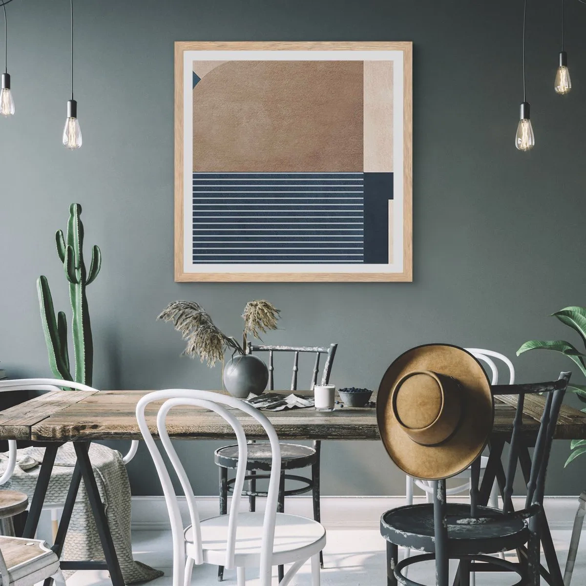 Een poster in een licht eiken lijst - Een compositie van eenvoud en rondheid - 40x40 cm