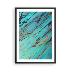 Poster in een zwarte lijst - Abstracte patronen in tinten turquoise en goud - 50x70cm - Turquoise vloed - Moderne wanddecoratie voor woonkamer en slaapkamer ARTTOR
