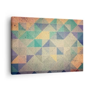 Schilderen op canvas - Een kleurrijke compositie van geometrische driehoeken in pasteltinten. - 70x50cm - Republiek van driehoeken - Moderne wanddecoratie voor woonkamer en slaapkamer ARTTOR