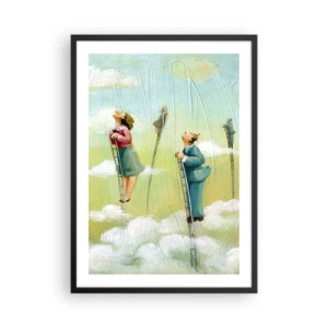 Poster in een zwarte lijst - Personages die ladders in de wolken beklimmen - 50x70cm - Achter je droom - Moderne wanddecoratie voor woonkamer en slaapkamer ARTTOR