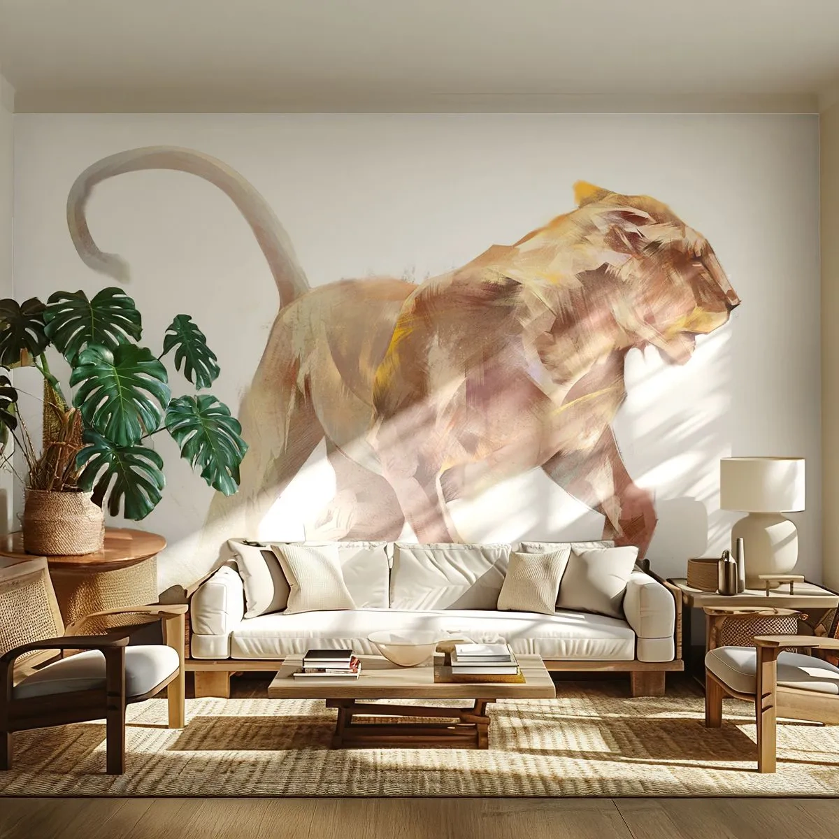 Fotobehang Standard Eco - Wilde gratie - Dieren, Leeuw, Abstractie - 400x280 cm